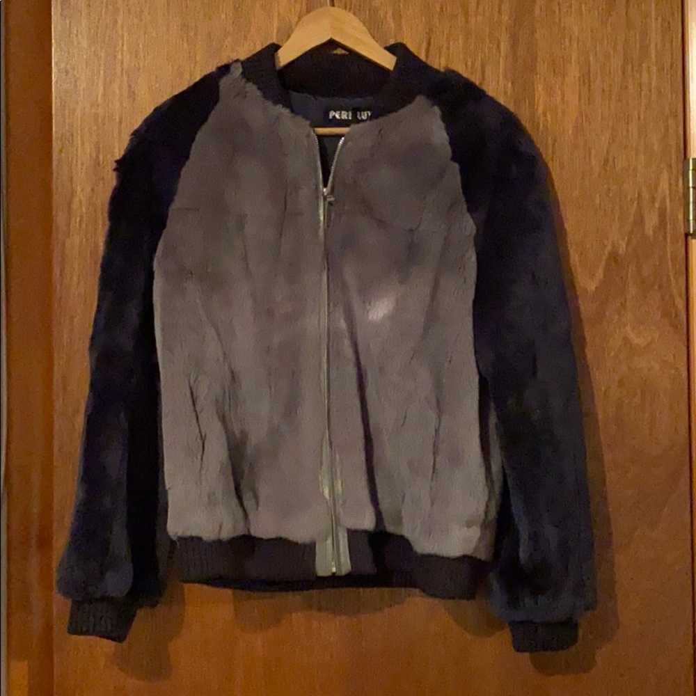 Real rabbit fur bomber jacket grey and navy size M